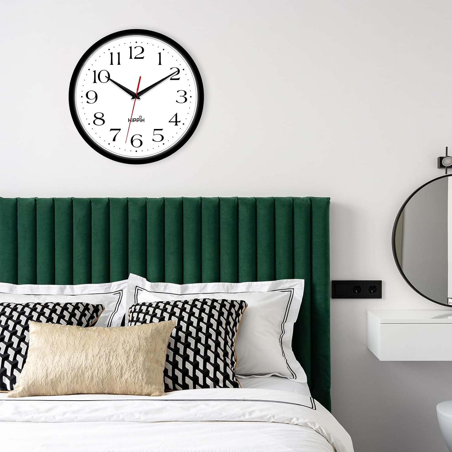 2 Pack Silent Wall Clock, 10 Inch Non Ticking Quiet Digital Sweep Decorative Battery Operated Wall Clocks For Living Room Bedroom Kitchen School Office Decor, Black