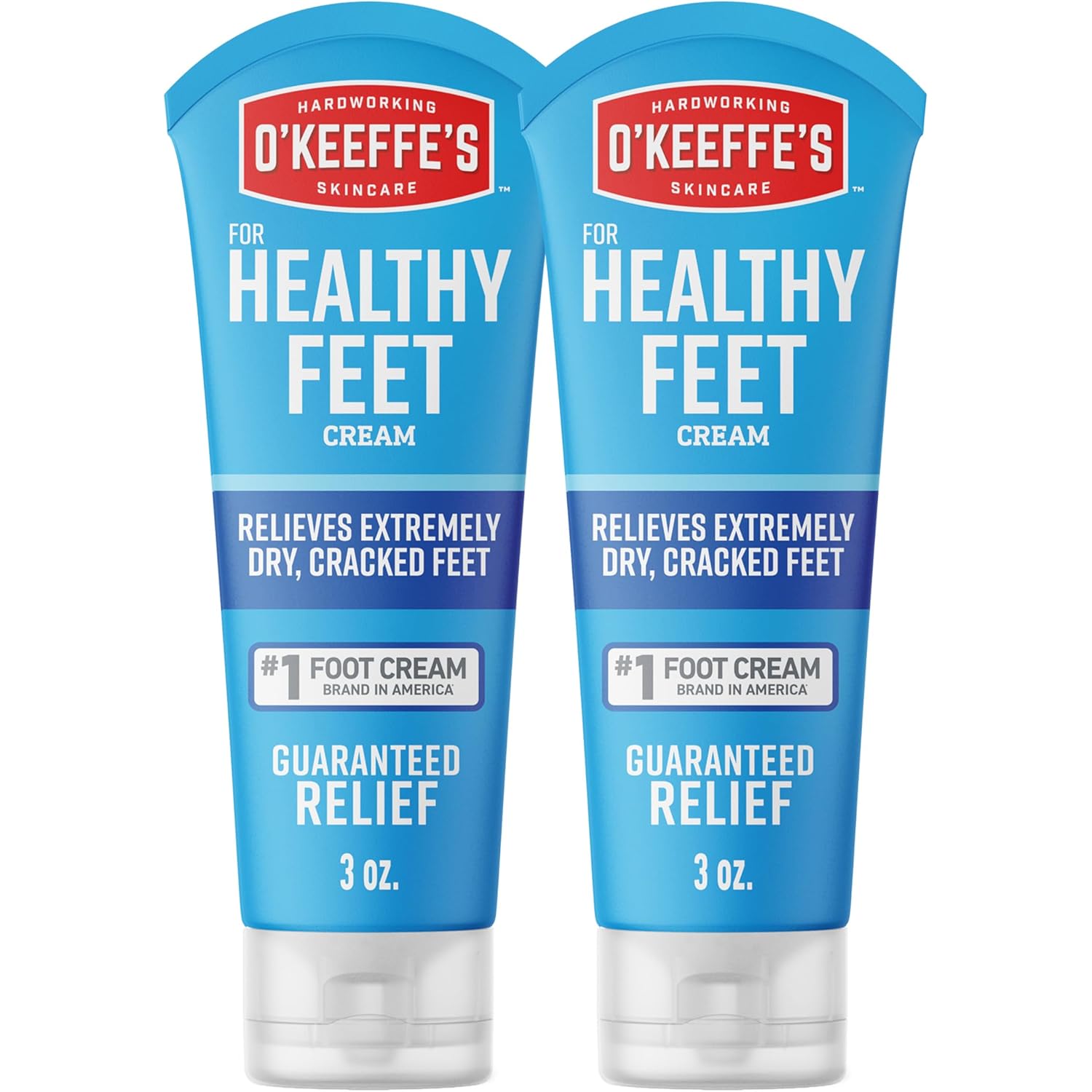 O'Keeffe's for Healthy Feet Foot Cream - 3 oz Tube (2 Pack) - Guaranteed Relief for Extremely Cracked, Dry Feet, Repairing Skincare, Instantly Boosts and Retains Moisture Levels