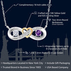 Gem Stone King Customized Personalized Engraved 2-Stone Heart Interlocking Infinity Pendant Necklace For Women | 925 Sterling Silver and 10K Yellow Gold | Gemstone Birthstone and Lab Grown Diamond |