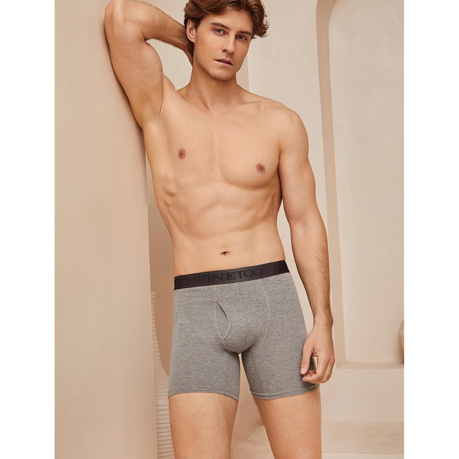 Finetoo Mens Underwear Cotton Boxer Briefs Soft Breathable Boxers Moisture-Wicking Shorts Clothing Underwear For Men Pack 3