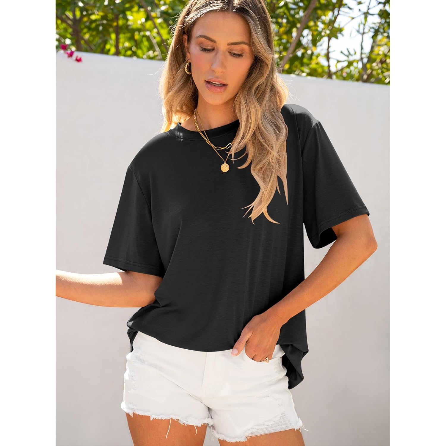 Women's Oversized Tee Shirts, Comfy Fabric Loose Fit Top, All-Day Cozy for Gym, Lounge Office, Versatile Casual Wear