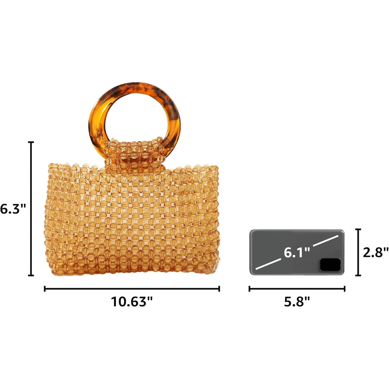 Yifei Women Colored Transparent Beaded Acrylic Handbag Evening Handmade Bags For Wedding Party (Brown)