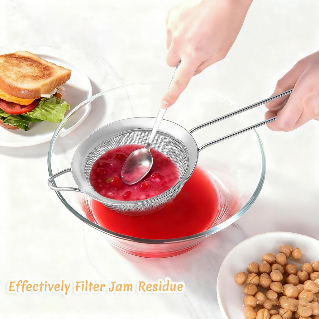 3Pcs Fine Mesh Strainer With Handle, Small Sifter Strainers Set, Stainless Steel Sieve Colander For Kitchen Baking Juice Quinoa Food Flour