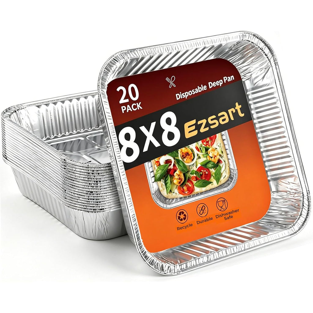 20 Pack 8X8 Aluminum Pans, Disposable Foil Baking Pans | Heavy-Duty Aluminum Foil Pans For Baking, Cooking, Heating, Storing & Meal Prepping - Oven, Freezer & Grill Safe