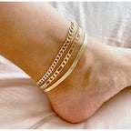 DEARMAY 14K Gold Plated Ankle Bracelets Set for Women Waterproof, Anklets for Women Cuban Link Layered Pack Jewelry Gift