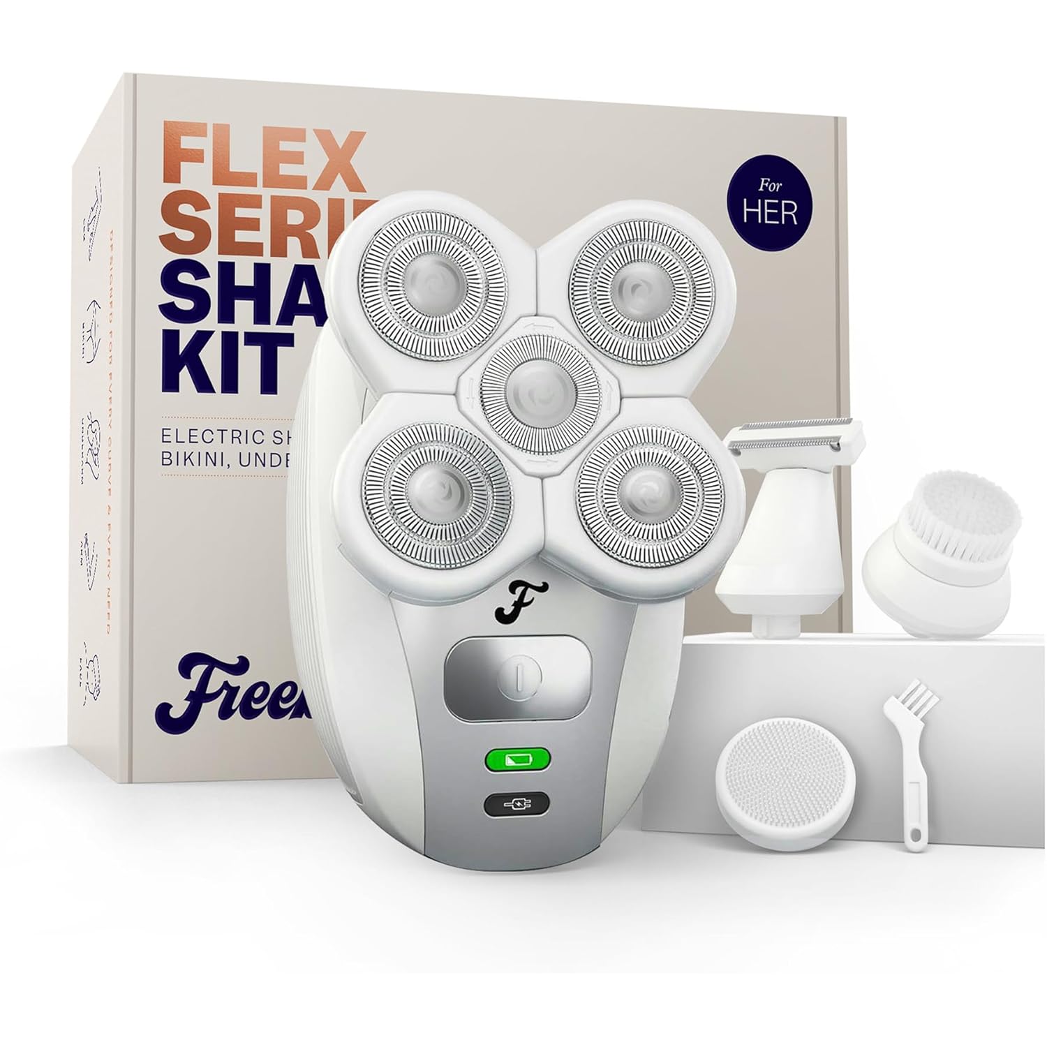 Freebird FlexSeries Electric Shaver for Women - Smooth, Effortless Shaving in 90 Seconds - Cordless Wet/Dry Body Razor for Legs, Arms & Bikini Line - Includes Bikini Trimmer & Exfoliation Brush