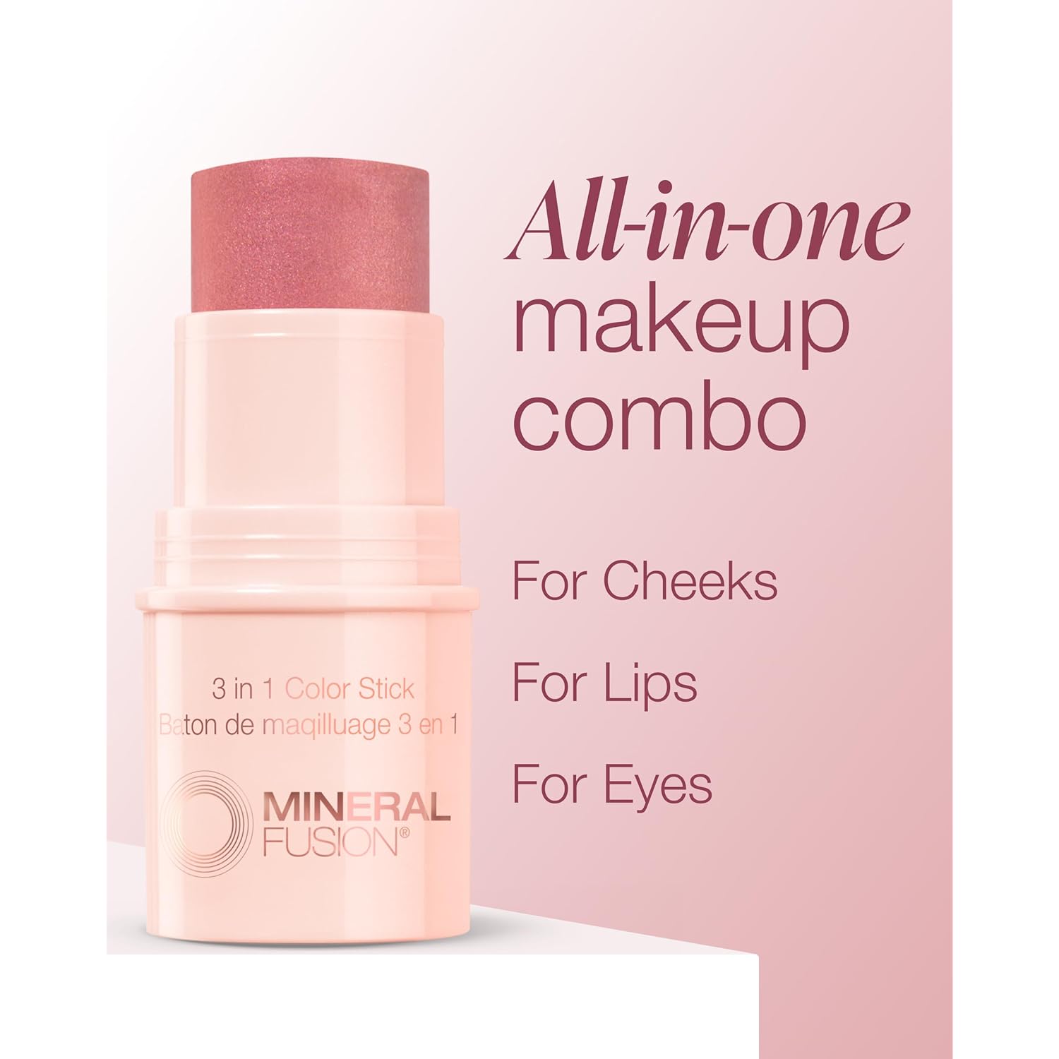 Mineral Fusion 3-in-1 Color Stick - Hydrating Cream Blush Tint for Cheek, Lip and Eye - Natural Multi Use Makeup (Rosette)