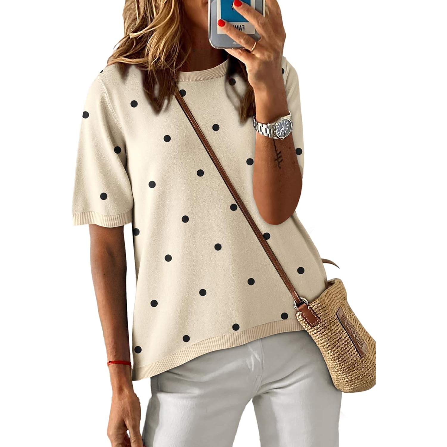 Dokotoo Womens Tops 2026 Casual Summer Crewneck Short Sleeve Striped Color Block Knit High Low Trendy Pullover Sweaters