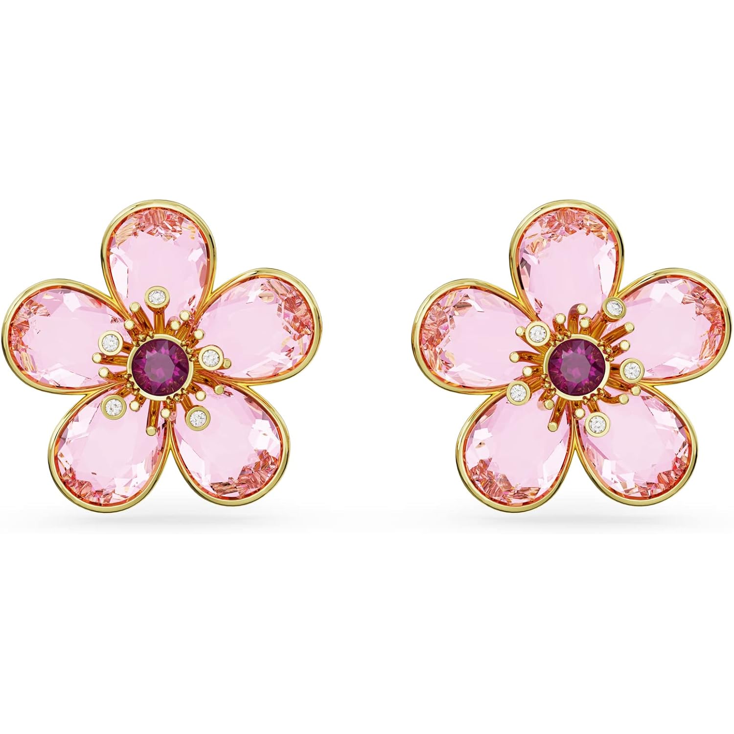 Swarovski Florere Necklace and Earrings Collection, Pink Crystals, Yellow Crystals, Gold Tone Metal Finish