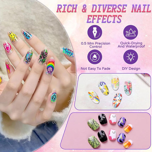 12 Colors Nail Art Marker Pens Set, Nail Art Pens Set, Nail Markers for Nail Art,Nail Painting, And Artistic Decorations, Quickly Dry Nail Art Nail DIY Decoration for Everyone