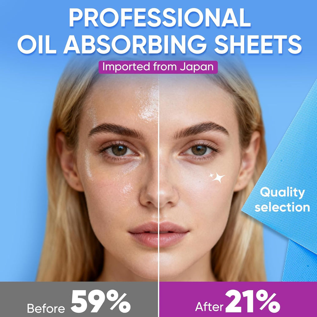 KINESHINE 100P High-Performance Oil Absorbing Sheets for Face - Makeup Friendly Blotting Papers for Oily Skin - Oil Blotting Sheets for Face, Portable Oil Wipes