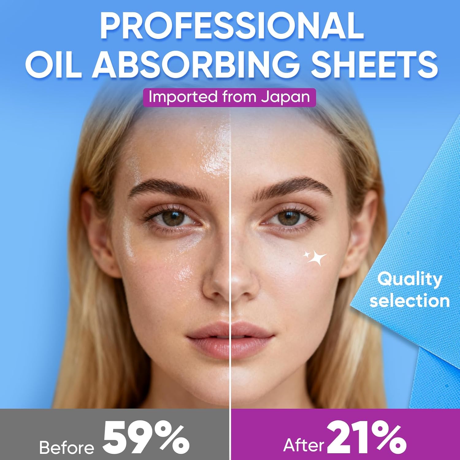 KINESHINE 100P High-Performance Oil Absorbing Sheets for Face - Makeup Friendly Blotting Papers for Oily Skin - Oil Blotting Sheets for Face, Portable Oil Wipes