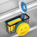 Sponge Holder Smiley Face, Sink Organizer With 2 Suction Cups/1 Adhesive Strips, Designed For Sponge, Soap, Dish Brush, Scrubber - Black