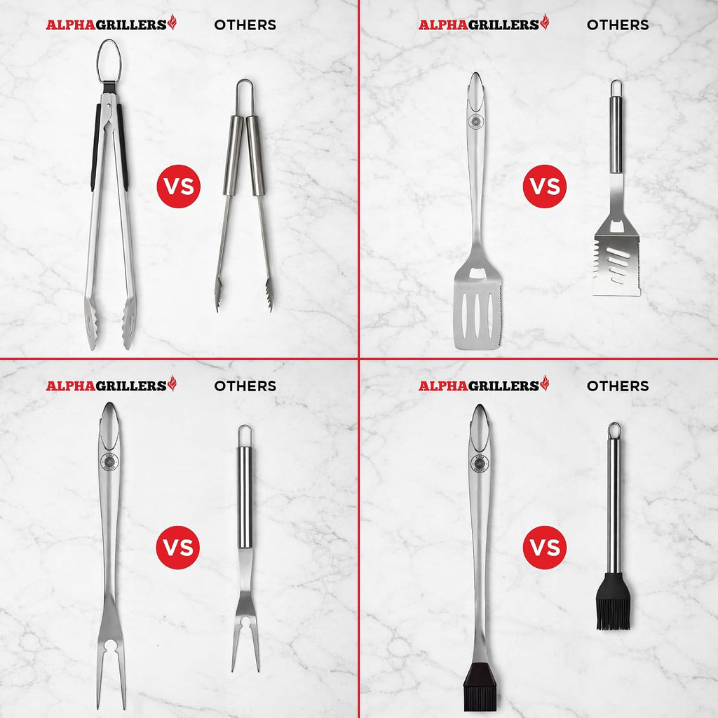 Alpha Grillers Grilling Accessories - Grilling Gifts For Men - Bbq Accessories Grill Tools Set With Spatula, Fork, Brush & Tongs - Outdoor Barbecue Utensils Birthday Gifts For Men Him Dad Husband