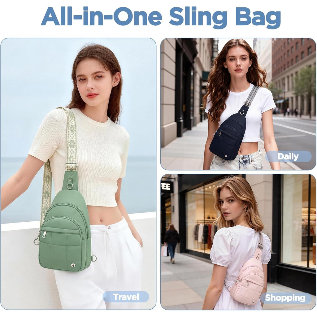 Anti Theft Sling Bag For Men & Women, Lightweight Puffer Rfid Crossbody Bag For Travel, Commuting & City Walking, Hands-Free Everyday Essentials Bag Green