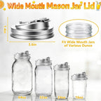XUNWKONG Mason Jar Drinking Lids, Wide Mouth Stainless Steel Sip Lids for Iced Coffee, Smoothies & Cold Drinks, Leak Resistant Reusable Mason Jar Drink Lid, Heavy Duty Metal, 2 Packs