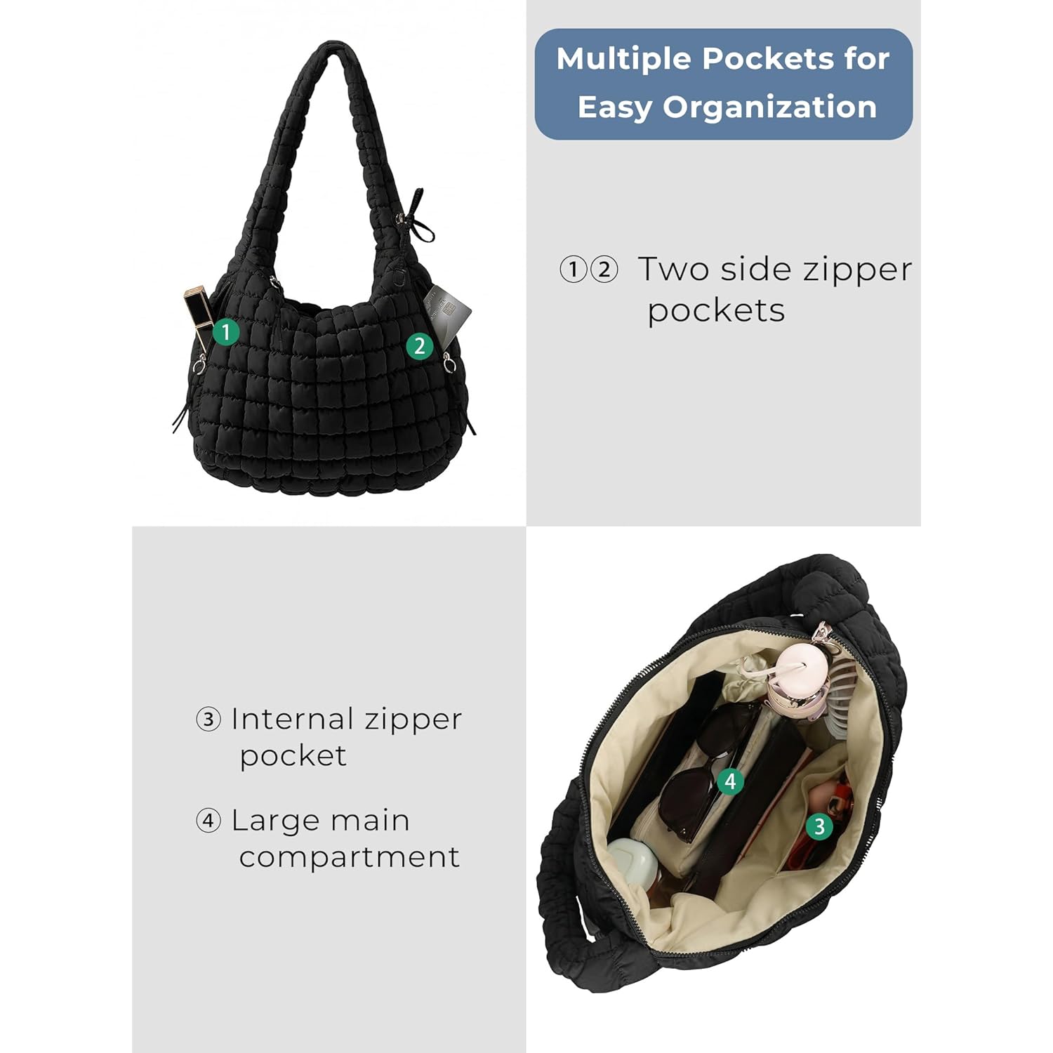 Puffer Quilted Tote Bag for Women