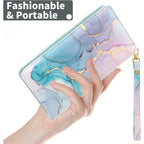 Nipichsha Womens Wallet, RFID Wristlet Wallet for Women, Cute Ladies Purse, Large Credit Card Clutch Purse, Leather Card Holder Wallets with Zipper & Phone Holder, Colorful Ink Marble
