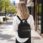 Small Backpack For Women Casual Quilted Square Bag Waterproof Multi Pockets Daypack Lightweight Top Handle Satchel