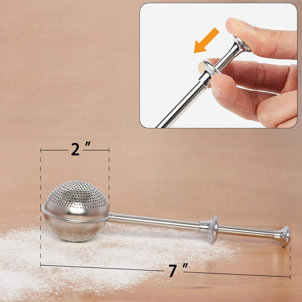 Hulisen Flour Duster For Baking, One-Handed Operation, 304 Stainless Steel Powdered Sugar Shaker Duster, Pick Up And Dust Flour Sifter, Gift Package