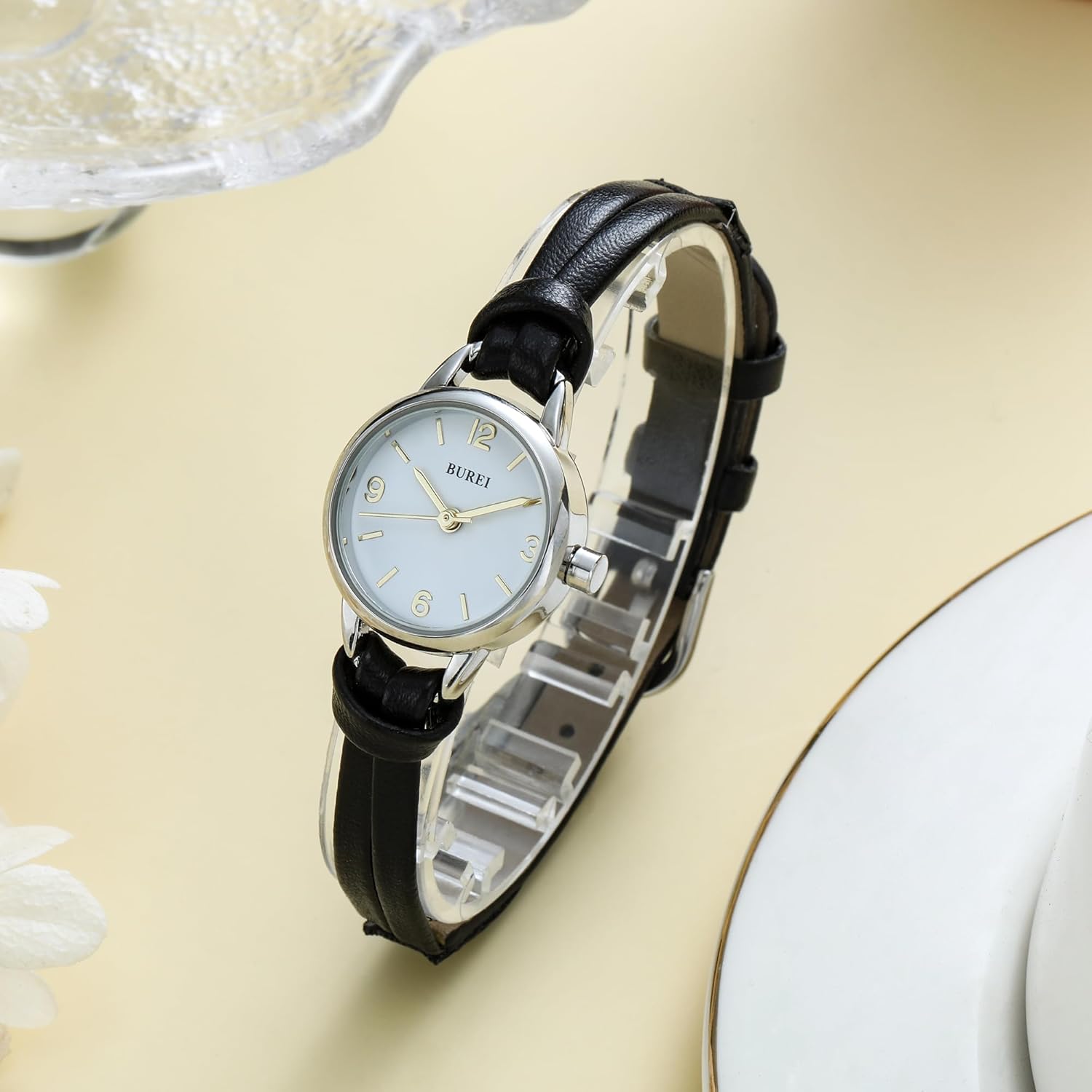BUREI Women's Brown Leather Strap Watch Small Dial Waterproof Quartz Watch,Mothers Day Gifts for Mom