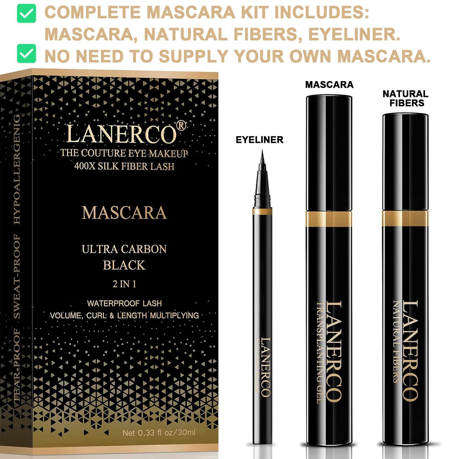 4D Silk Fiber Lash Mascara & Waterproof Liquid Eyeliner Set, Lengthening & Volumizing, Smudge-Proof Long Lasting, Hypoallergenic Gel Fiber Formula, Ideal Eye Makeup Gift for Women
