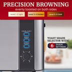 Elite Gourmet Ect3200 2-Slice, 1 Long Slot, Slim Toaster, Reheat, 6 Toast Settings, Defrost, Cancel Functions, Built-In Warming Rack, Extra Wide Slots For Bagels Waffles, Stainless Steel & Black