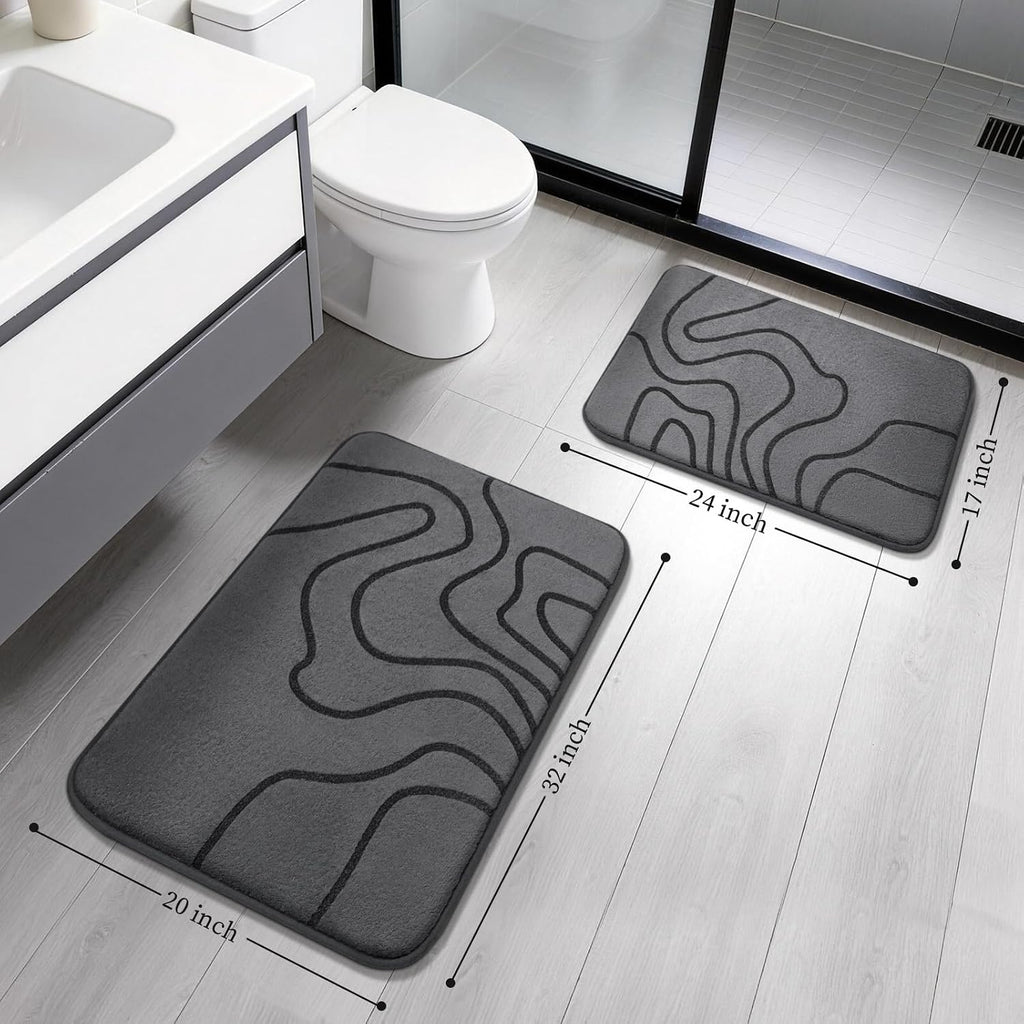 Memory Foam Bathroom Rugs Sets 2 Piece - Extra Thick Ultra Soft Absorbent Bath Mat Set, Non-Slip Machine Washable Bath Rugs For Bathroom, Tub & Shower, Home Decor (32"X20"+24"X17", Dark Grey)