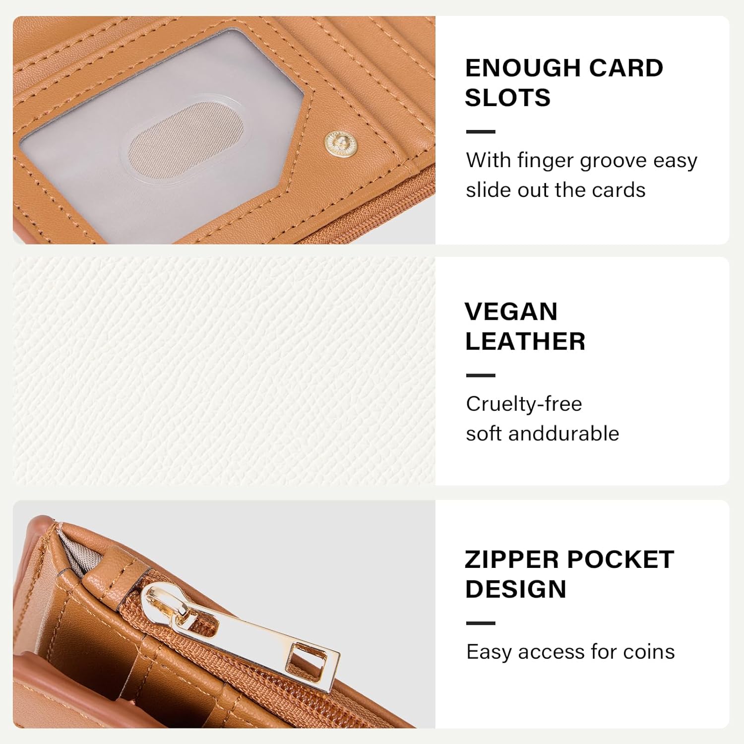 CLUCI RFID Wallet Women PU Leather Small Women Wallet Blocking Bifold Ladies Wallet Credit Card Holder Beige with Brown