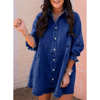 Sidefeel Womens Smocked 3 4 Sleeve Button Down Denim Jeans Dresses