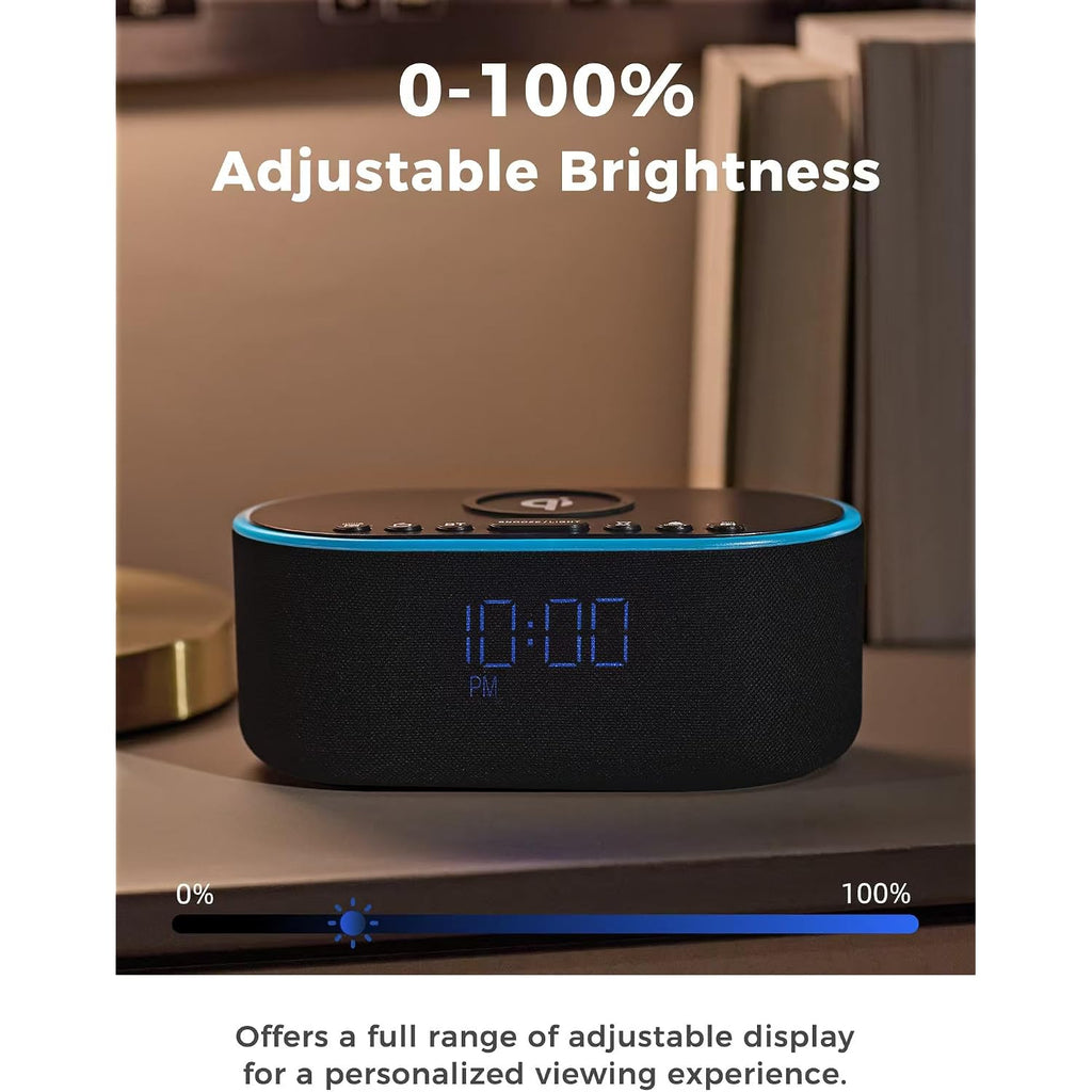 Odokee Wireless Charging Alarm Clock Radio: Qi Certified Fast Wireless Charger For Iphone Samsung - 10W Stereo Bluetooth Speaker - Dimmable Digital Clock With Fm Radio For Bedroom Black
