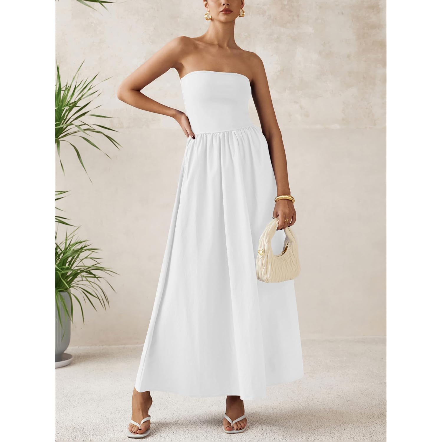 Prettygarden Women 2026 Summer Elegant Strapless Maxi Dress Tube Top Dress A Line Flowy Long Wedding Party Cocktail Dresses