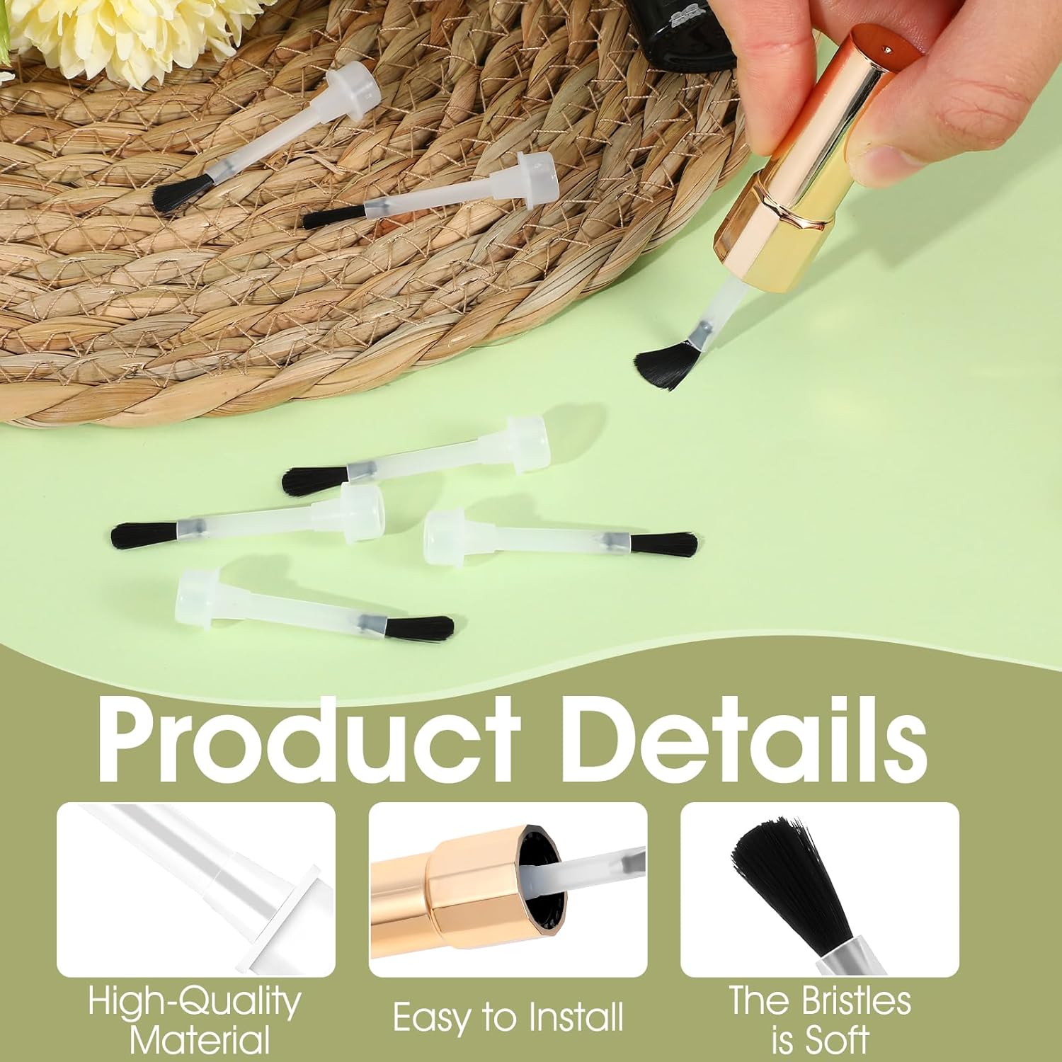 25 Pcs Disposable Nail Polish Brushes, Nail Art Polish Brushes Kit with Handle, Soft Brush Dip Powder Liquid Replacement