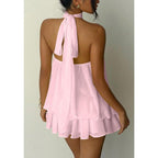 Women'S Chiffon Halter Drop Waist Mini Dress Wedding Guest Dresses Ruffle Formal Club Holiday Brunch Outfits
