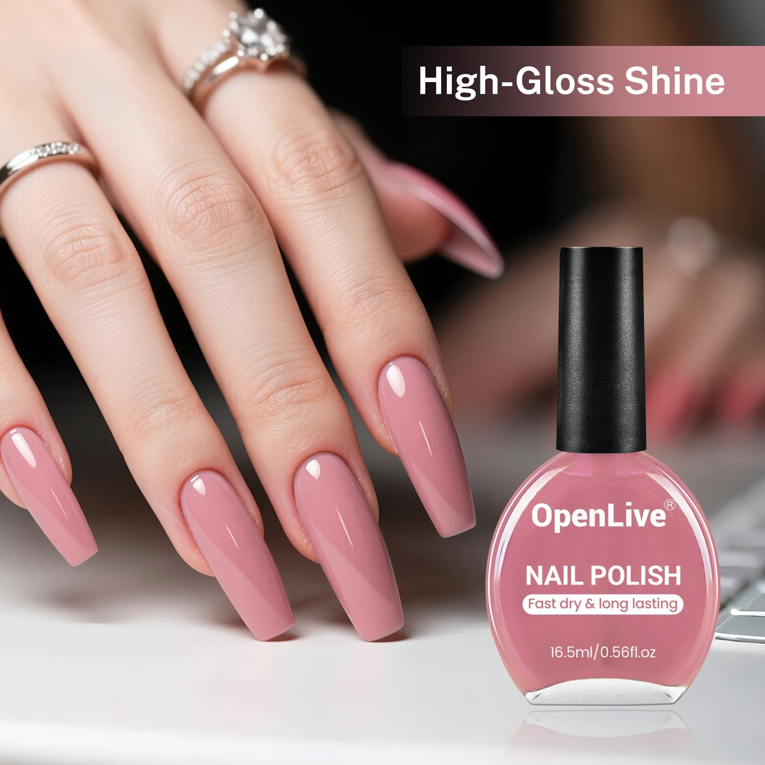 OpenLive 16.5ml Dusty Rose Nail Polish Large Volume Quick Drying Light Pink Nail Polish, Fast Drying and Long Lasting Color Nail Art DIY Home Manicure Gift for Women
