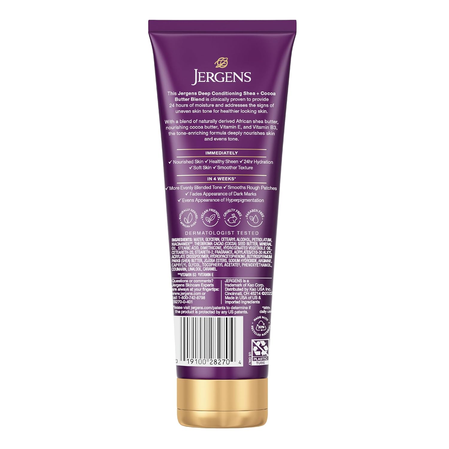 Jergens Shea And Cocoa Hand And Body Lotion For Dry To Extremely Dry Skin, Whipped Body Butter With Vitamins E & B3, Hydrates & Evens Skin Tone, 8.5 Oz
