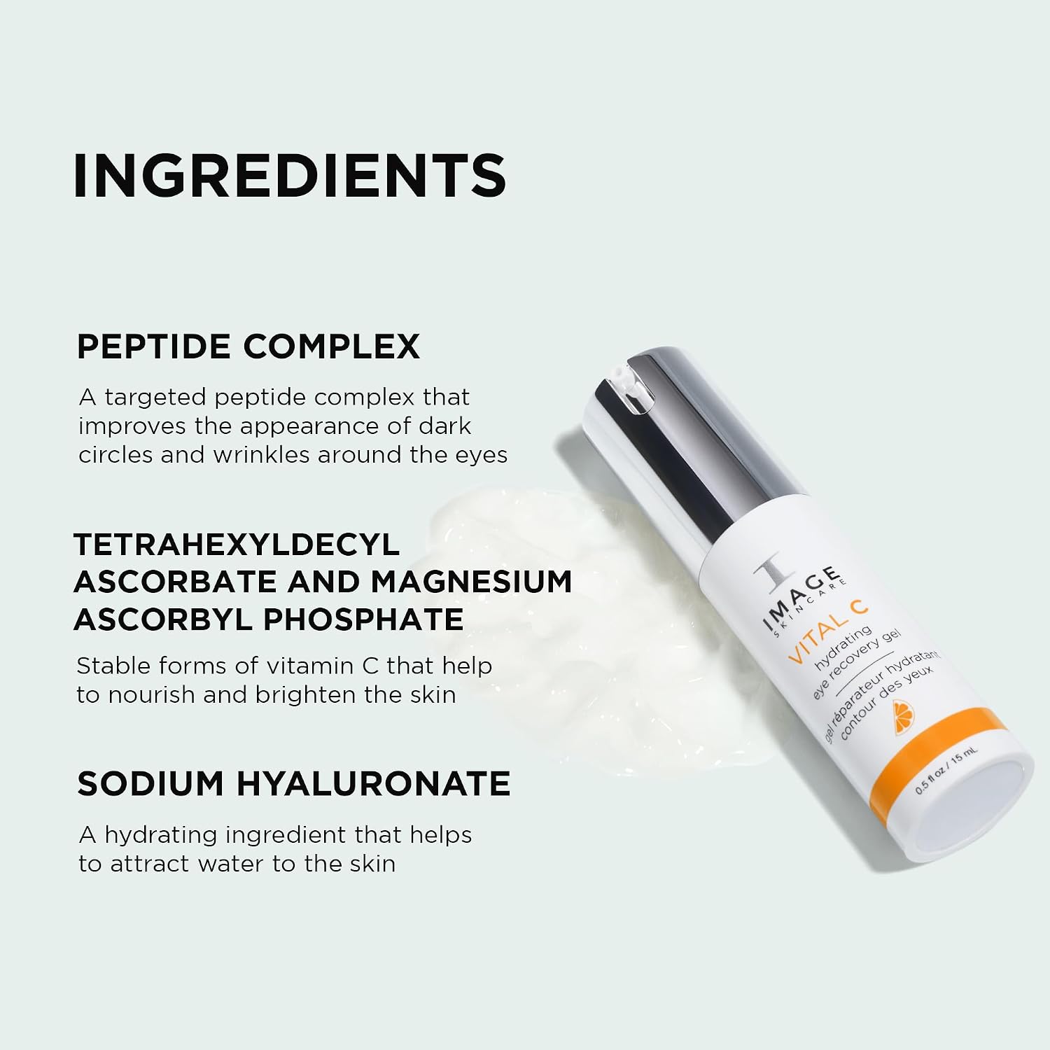 Image Skincare, Vital C Hydrating Eye Recovery Gel, With Vitamin C And Peptides To Reduce Appearance Of Dark Circles, Bags, And Wrinkles Under Eyes, 0.5 Fl Oz