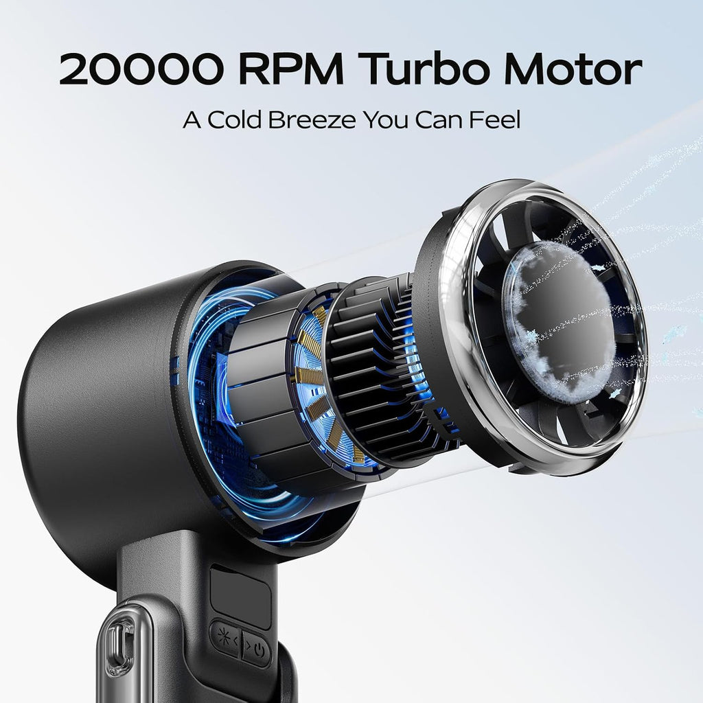 Portable Handheld Fan With Ice Cooling-5 Gear High Speed Turbo Personal Fan Rechargeable,Up To 13 Hrs,Mini Fan Handheld,Europe Travel Essentials Accessories, Beach Vacation, Gifts For Women