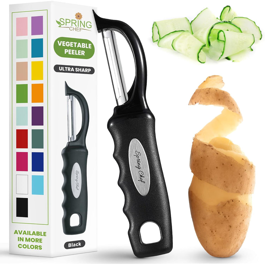 Spring Chef Premium Swivel Vegetable Peeler, Soft Grip Handle And Ultra Sharp Stainless Steel Blades - Perfect Kitchen Peeler For Veggie, Fruit, Potato, Carrot, Apple - Black