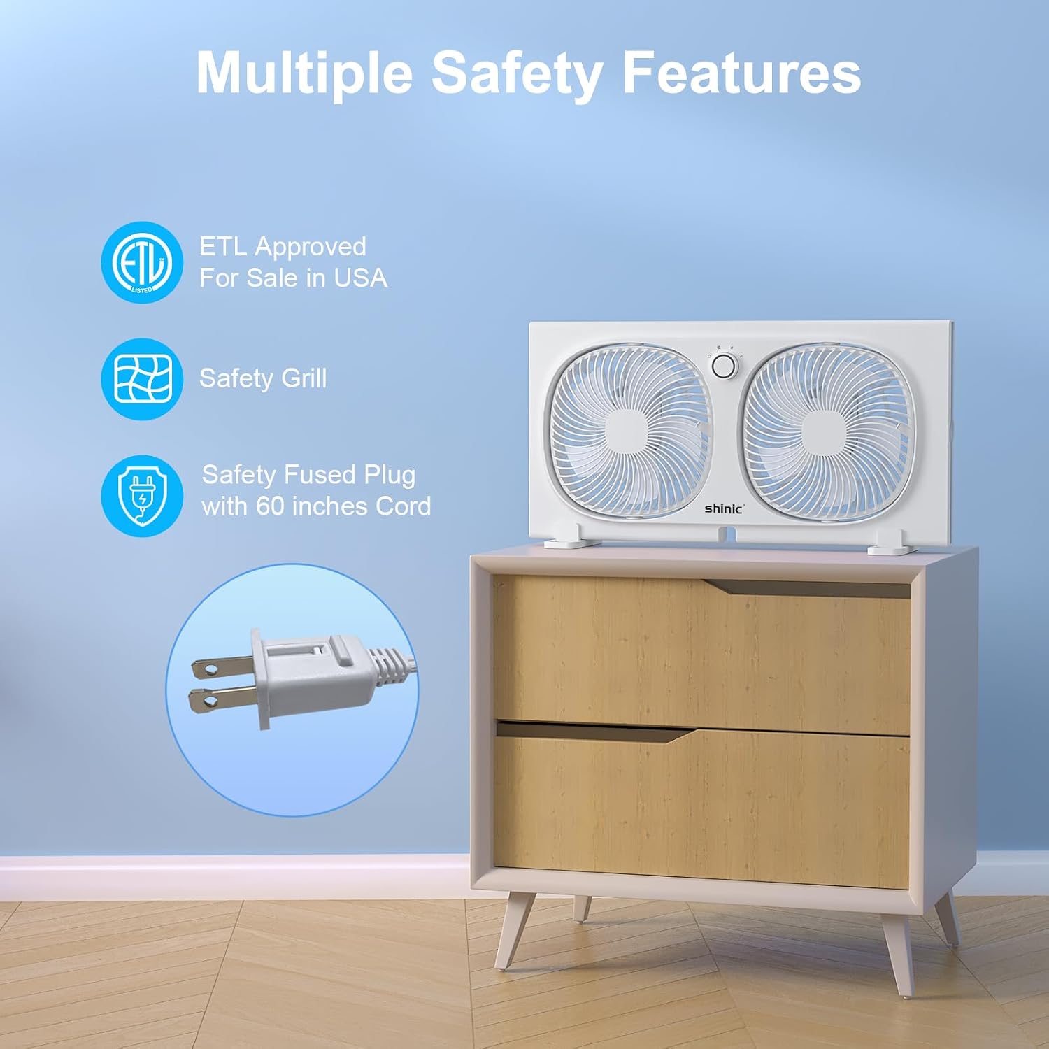 Shinic 3-Speeds Window Fan With 180°+90° Rotatable Fans, Manual Reversible, Vertical Window Fan With Rigid & Accordion Expanders, Width Adjustable (21.65" To 33.27"), Ideal For Home, Kitchen, Bedroom