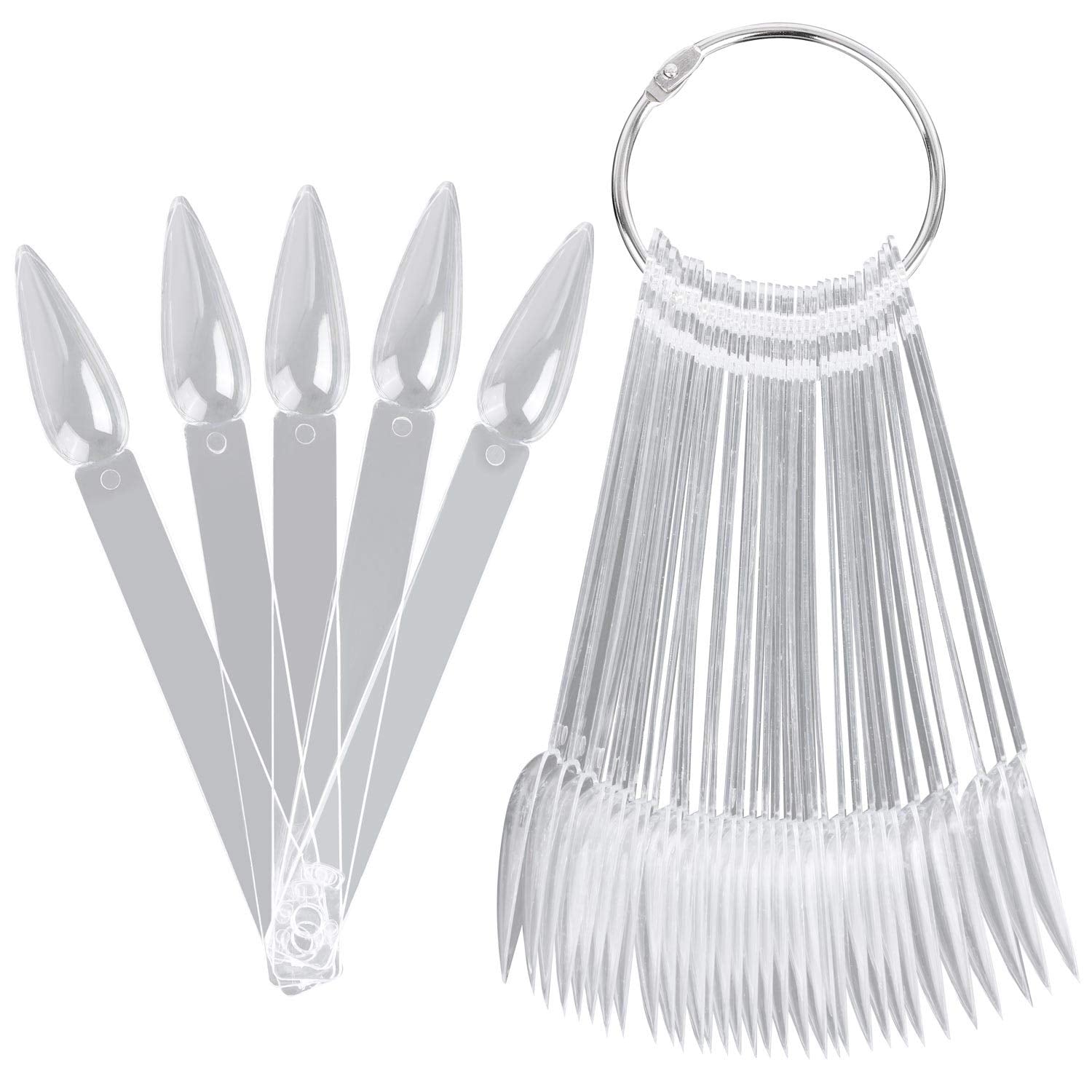 160Pcs Nail Swatch Sticks Stiletto Nail Sample Sticks Clear Nail Color Display Swatches Sticks with Metal Rings