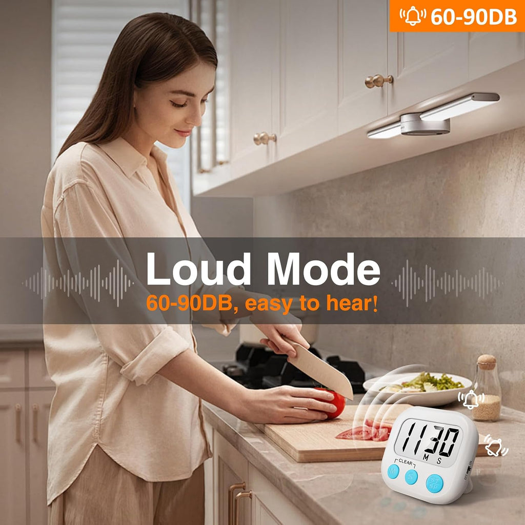 2 Pack Digital Kitchen Timer For Cooking Big Digits Loud Alarm Magnetic Backing Stand Cooking Timers For Baking White
