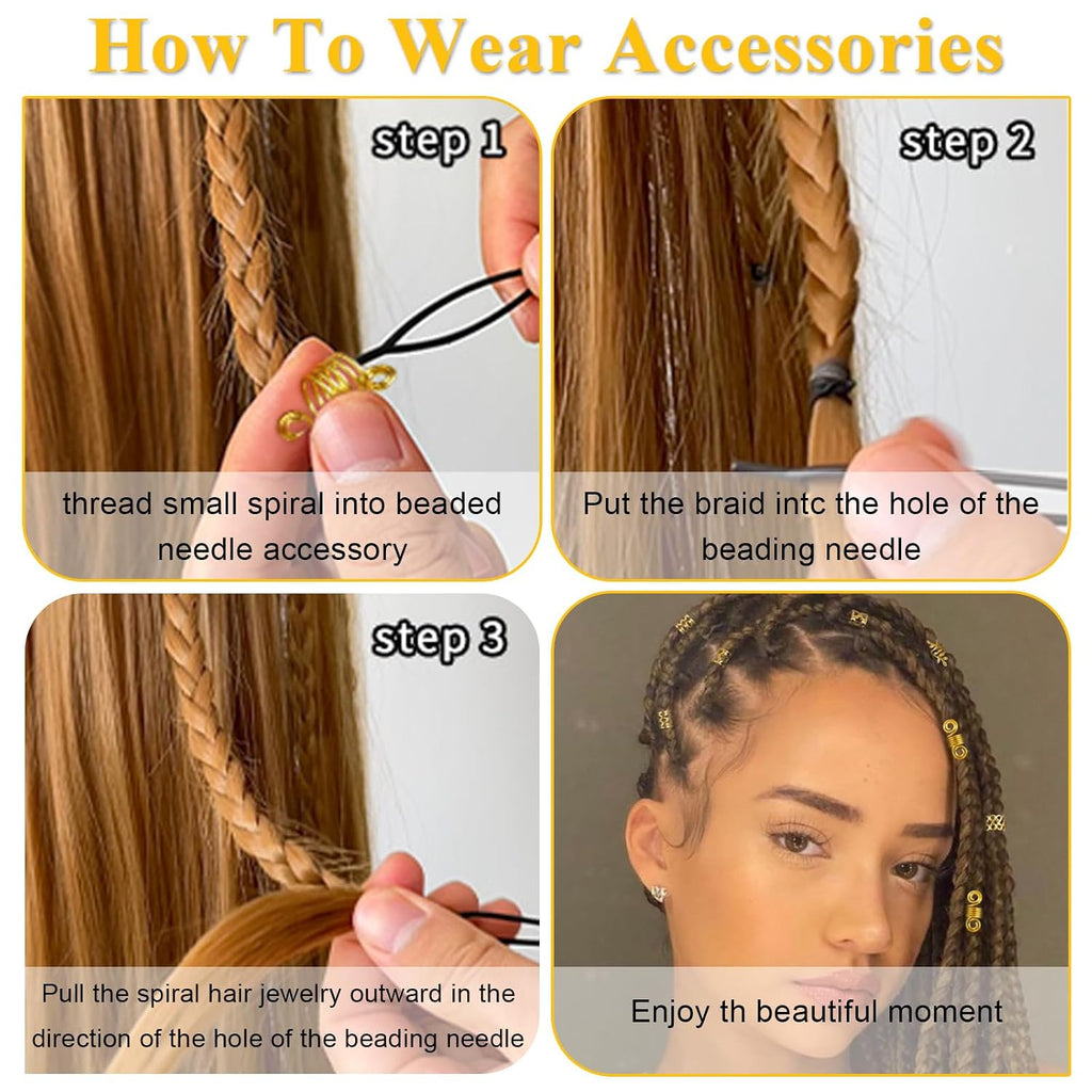 Tebiekoy 26Pcs Gold Hair Accessories For Women Loc Hair Jewelry For Braids Metal Dreadlock Beads Set Snake Hair Clips Decoration Gold