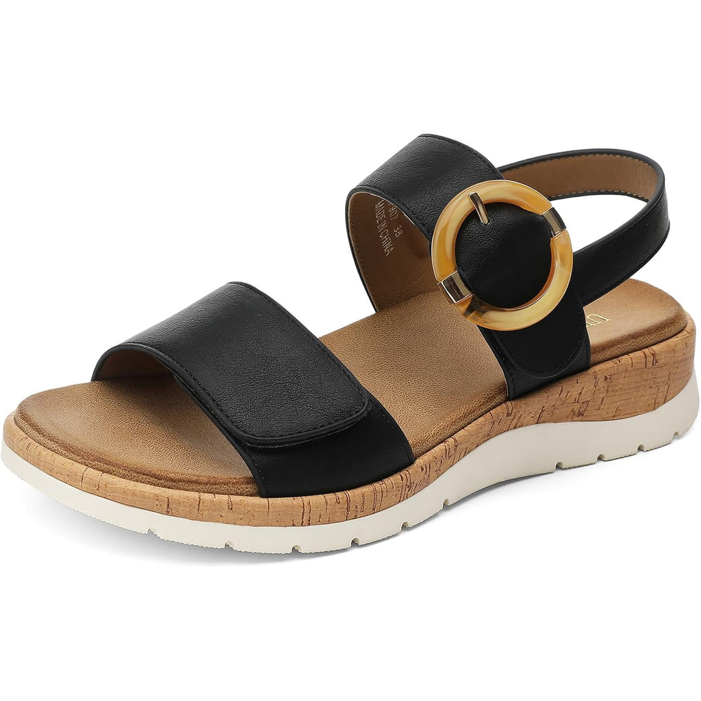Ubfen Womens Low Wedge Walking Sandals With Arch Support | Open Toe Sandals Adjustable Instep And Ankle Straps For Summer Everyday Outfits, Travel,Vacation