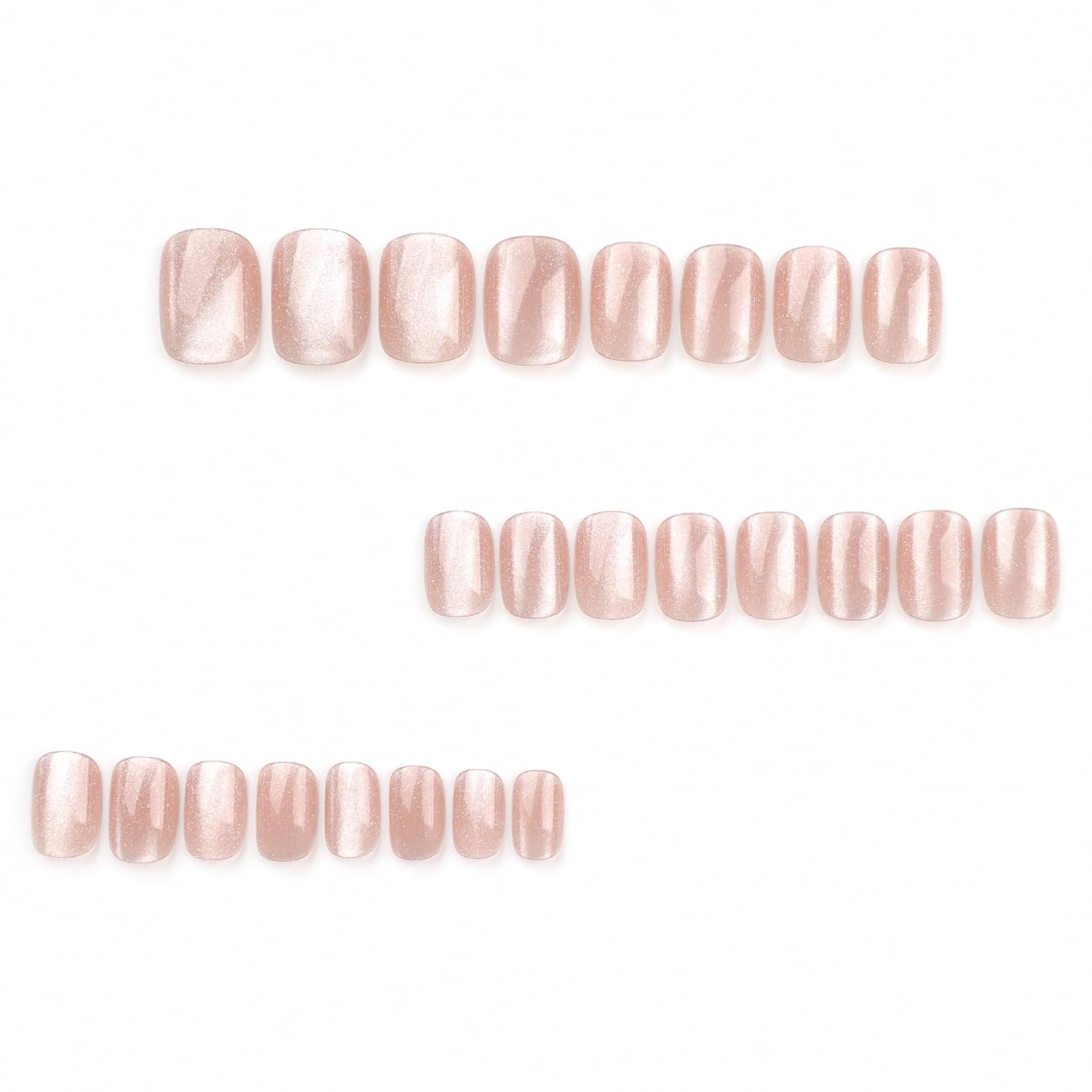 Short Press on Pink Acrylic Glossy Squoval Fake Nails With Designs - Nude False Glitter Glue-On Finish Stick-On Nails for Women Girls - Nail Decoration 24Pcs