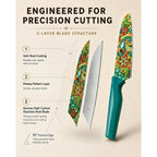 Astercook Paisley Pattern Knife Set With Cover | Dishwasher Safe, 6 Knife Sheath, German Stainless Steel, Rainbow Colorful Design