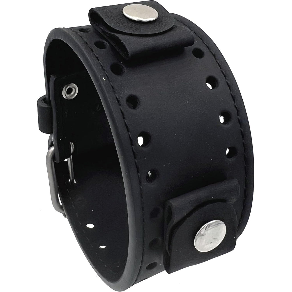 Rev Crazy Horse Leather Strap Lug Width Wide Black Cuff Watch Band Cho-K 20Mm -22Mm