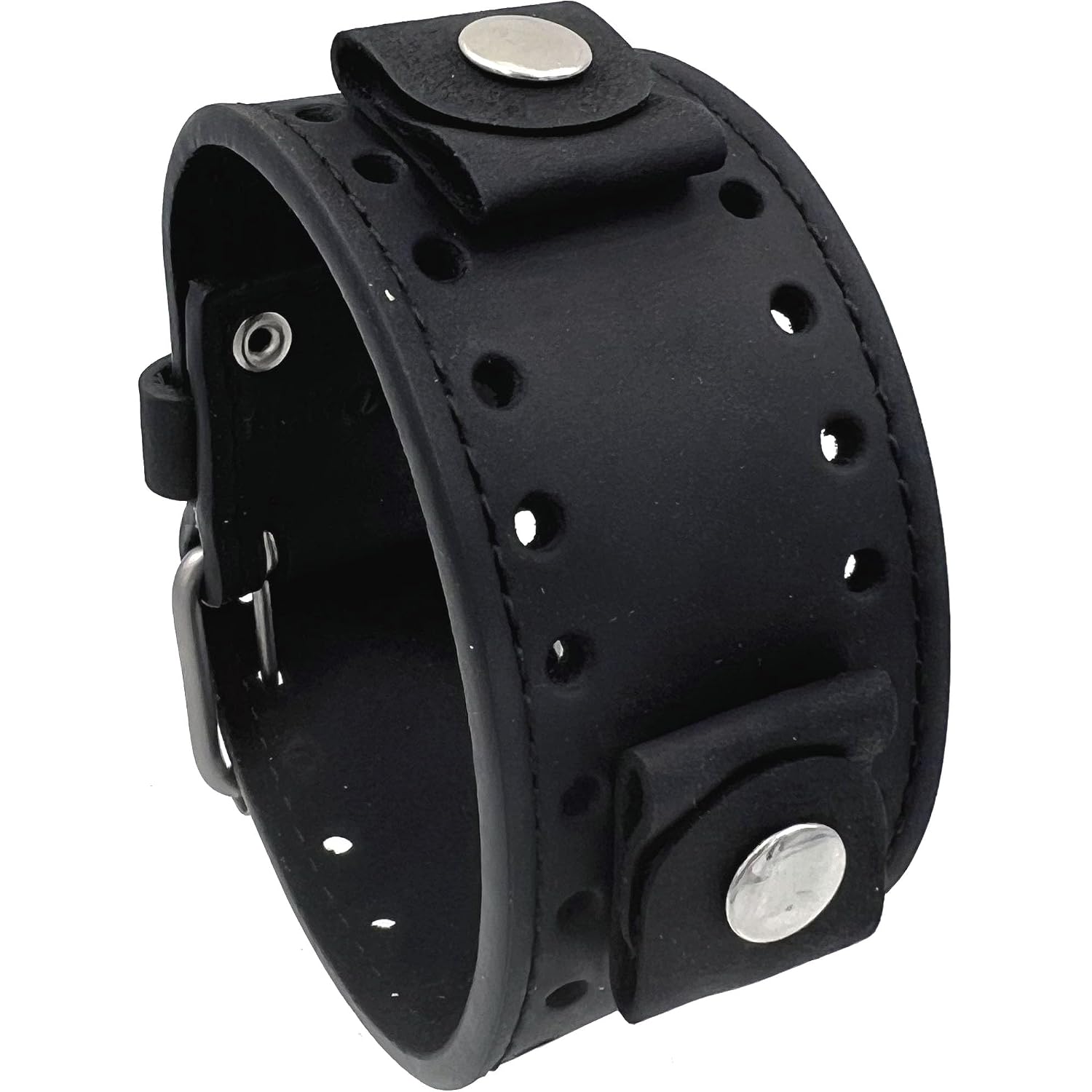 Rev Crazy Horse Leather Strap Lug Width Wide Black Cuff Watch Band Cho-K 20Mm -22Mm