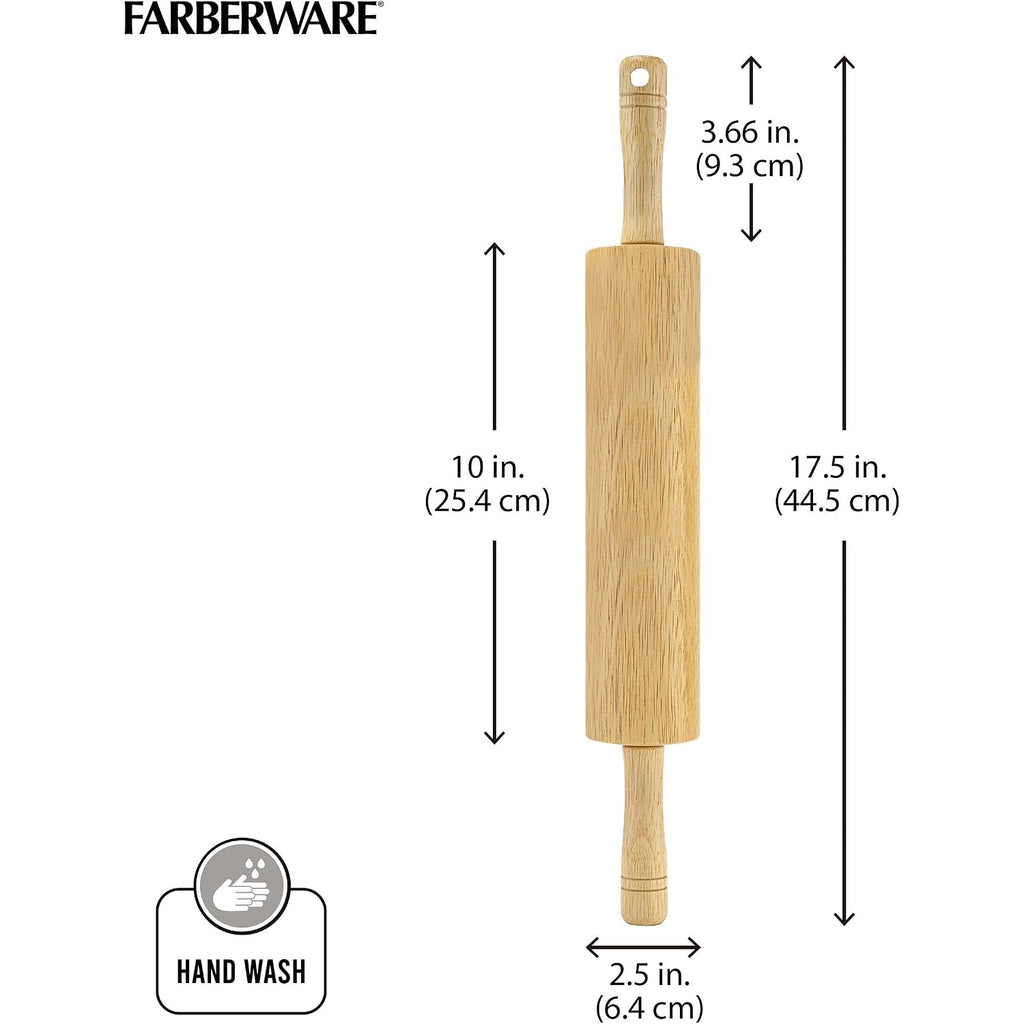 Farberware Classic Wood Rolling Pin, 18-Inch Hardwood Dough Roller For Baking Pizza, Pies, Pastry And Cookies, Ergonomic Handles, Kitchen Essential