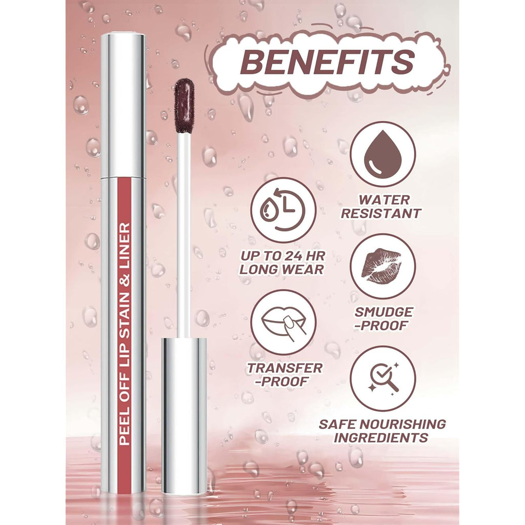 Lip Stain Peel Off Lip Liner Stain with Tweezer, Long Lasting Matte Lip Tint Tattoo, Highly Pigmented Color Lip Makeup, Waterproof Lipstick, Transfer-proof Lipstain for Women, Nude Pink